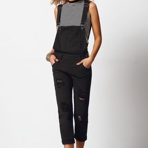 Distressed Black Overalls Size M